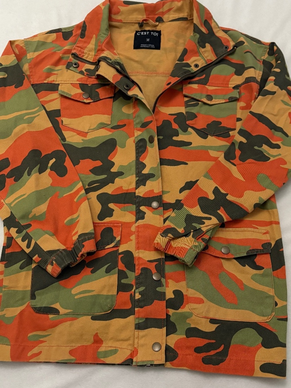 C'EST TOI Orange Camo Women's Jean Jacket